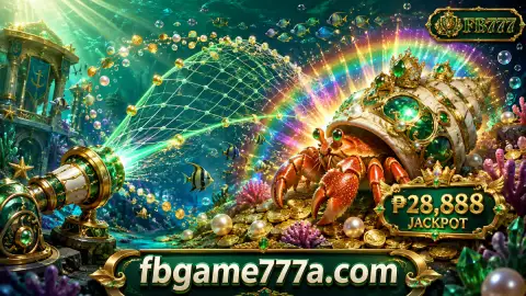 Manta silhouettes and volcanic trench depth in a wide emerald deep-water FB777 fishing scene