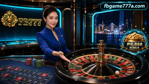 Baccarat dealer making a measured card reveal at a quiet emerald FB777 live casino table